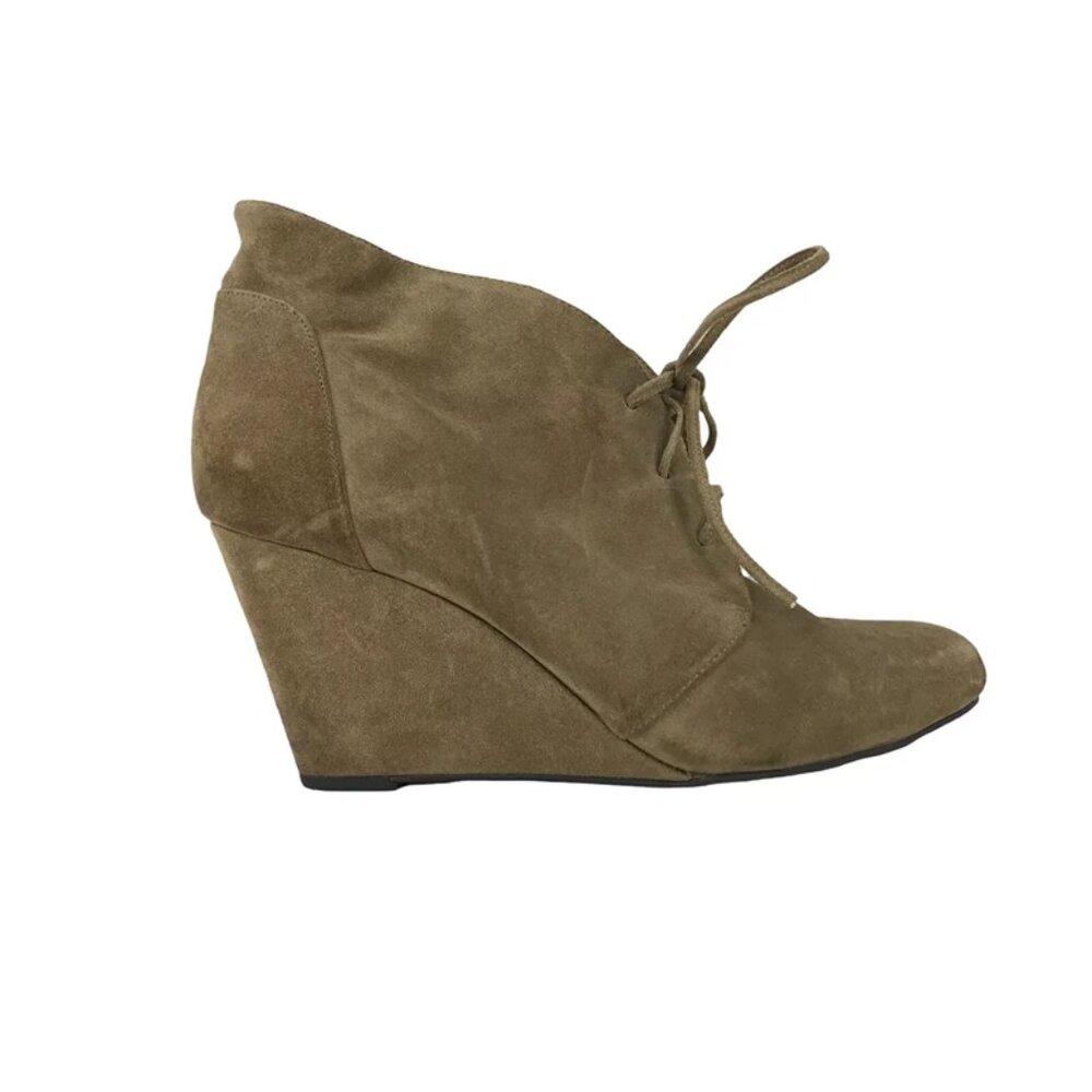 Via Spiga Womens Light Brown Leather Round Toe Wedge Heel Lace Up Booties Sz 11‎